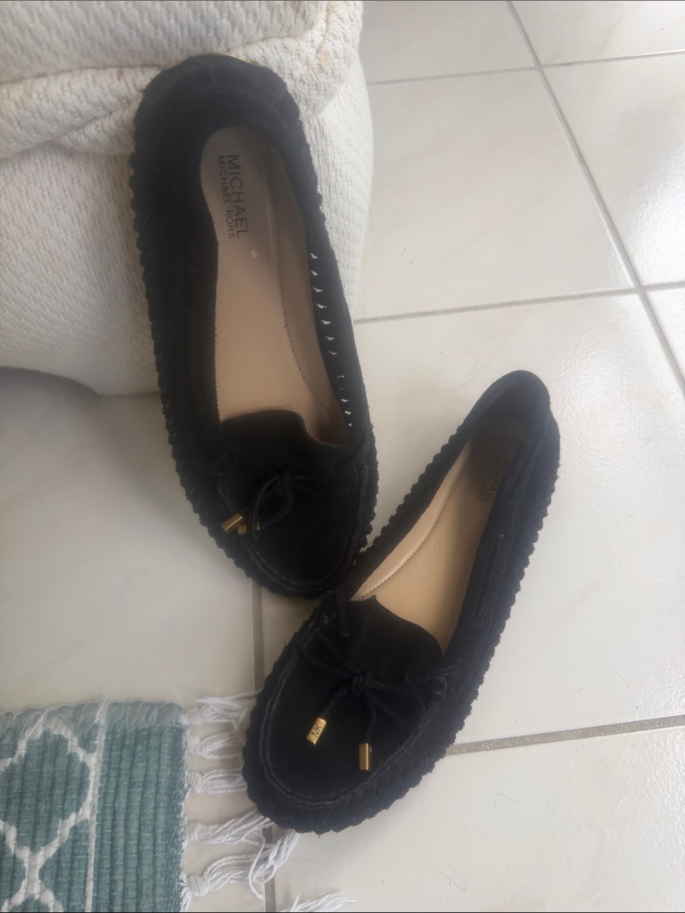 Michael Kors Black Suede Bow-Accent Moccasins